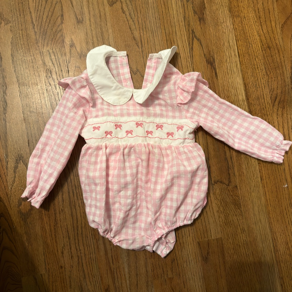 Pink Gingham Baby Bubble Dress with White Collar